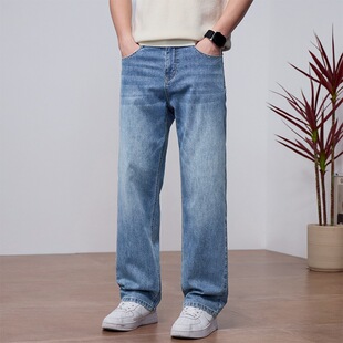 春夏轻商务弹力牛仔裤 男宽松直筒休闲长裤 40码 1301A