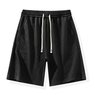 运动卫裤 夏季 男潮牌宽松弹力纯色花纹休闲五分裤 休闲短裤 薄款