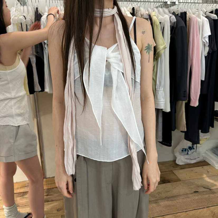 已定 韩国东大门代购2026夏Creamvilla女士时尚百搭法式系带吊带图片