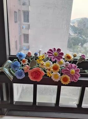 毛线钩织网红一路生花成品车载饰品摆件永生花毛线花车载饰限时