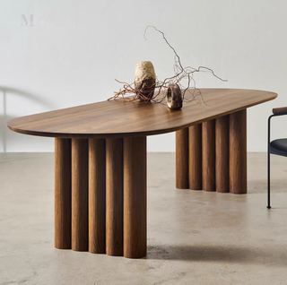 中古原木风设计师样板房餐桌客餐厅实木工作台办公桌椭圆形洽谈桌