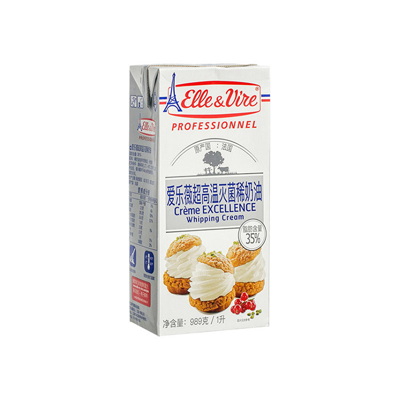 法国原装进口 爱乐薇 铁塔淡奶油 稀奶油 鲜奶油 易打发 1l原装