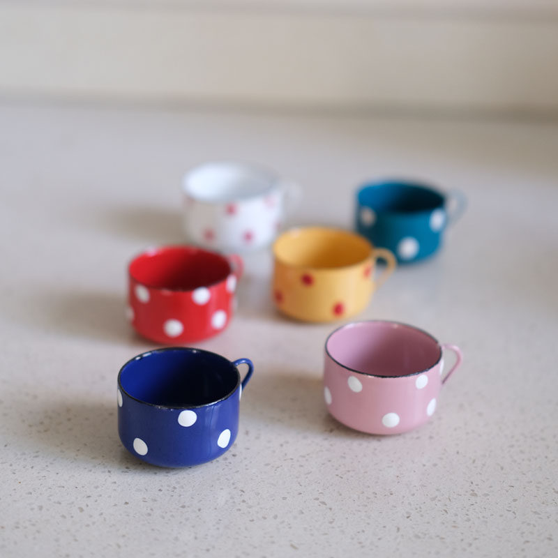 雨花石搪瓷波点酱料小碗复古圆点小料碟酱汁杯美食道具迷你茶杯