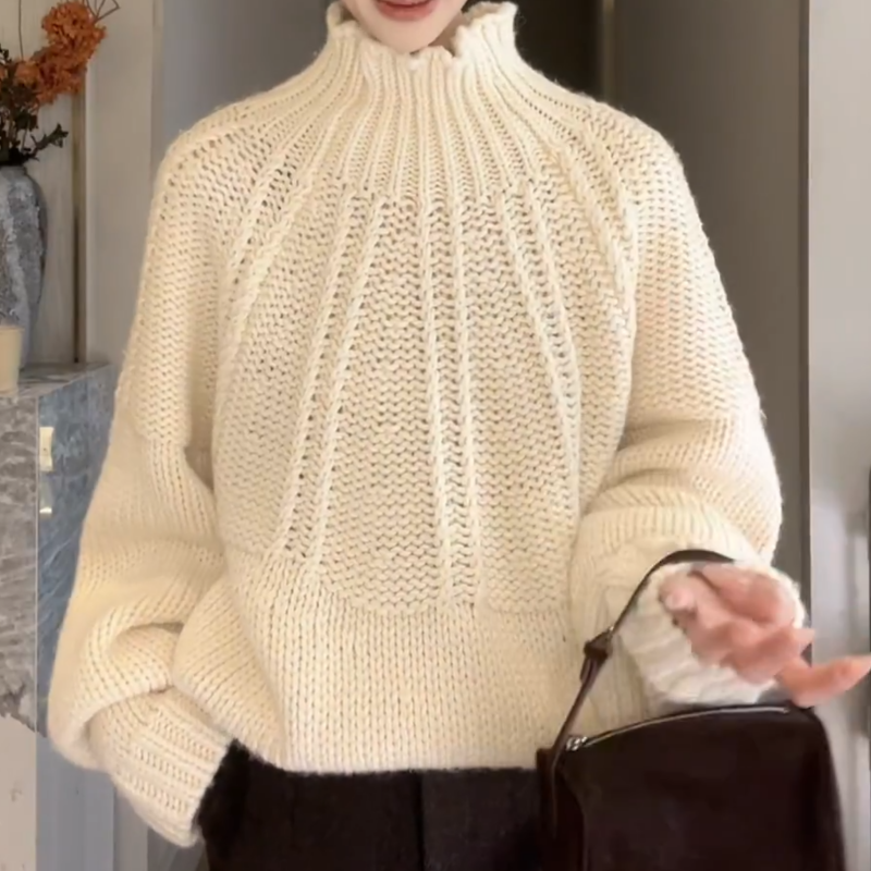米杏色高领针织衫女冬季新款粗棒针麻花软糯毛衣加厚内搭打底上衣,女装/女士精品,毛衣,淘宝优惠券,粉丝福利购,淘宝优惠卷