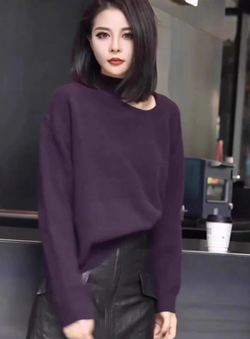 欧洲站气质挂脖露肩针织毛衣女2025春季新款高级感紫色御姐上衣