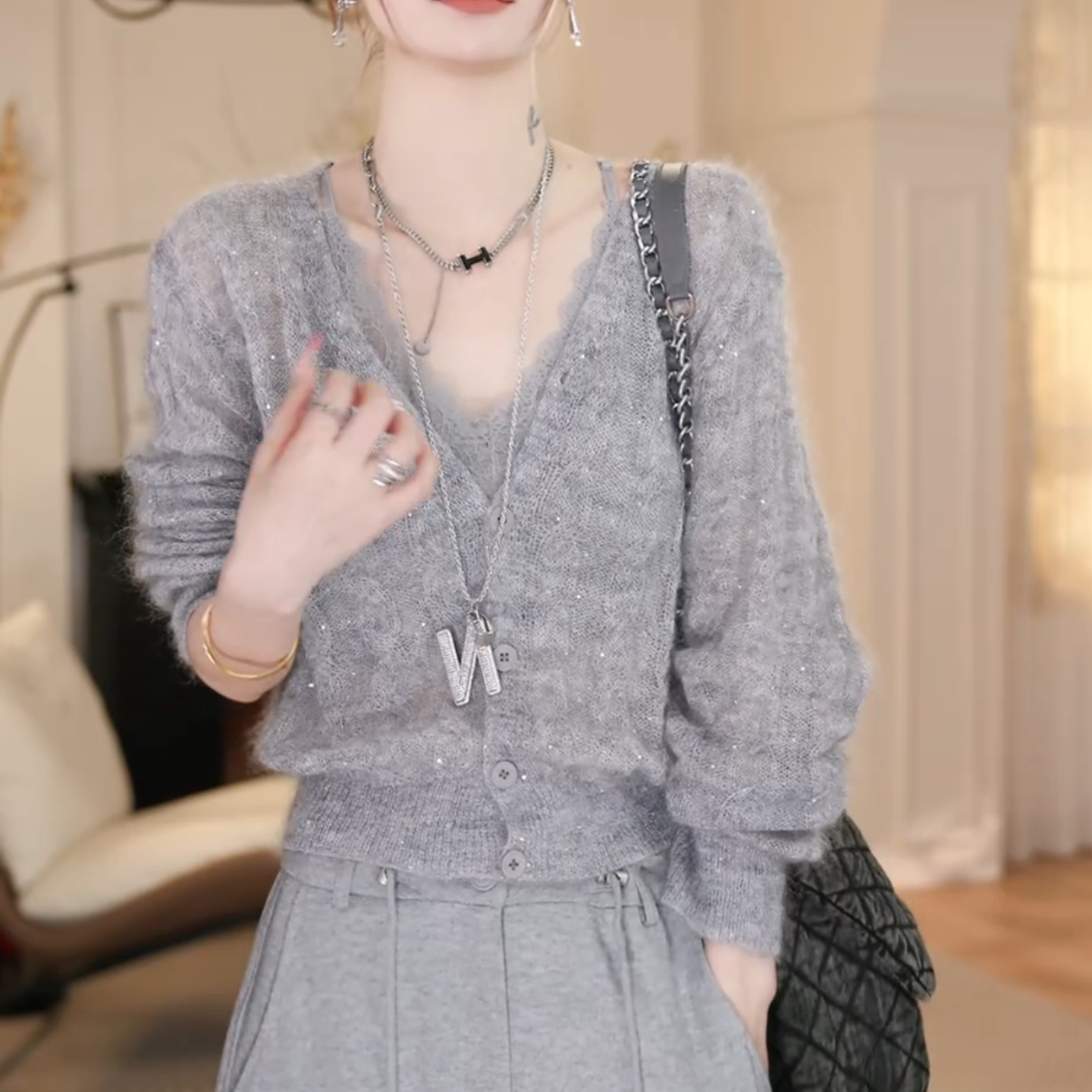 针织衫内搭背心薄款毛上衣女可外穿设计感小众春季开衫轻奢高级感图片