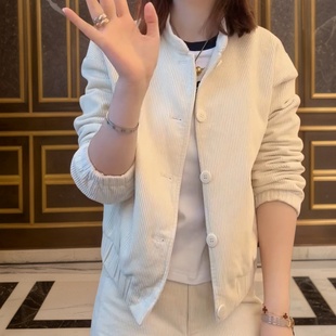 2025秋冬新款 外套女 立領(lǐng)氣質(zhì)顯瘦燈芯絨上衣百搭?yuàn)A克純色短款 韓版