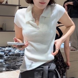 2026春装新款V领微透羊毛短袖针织衫修身薄款上衣柔软舒适毛衣女