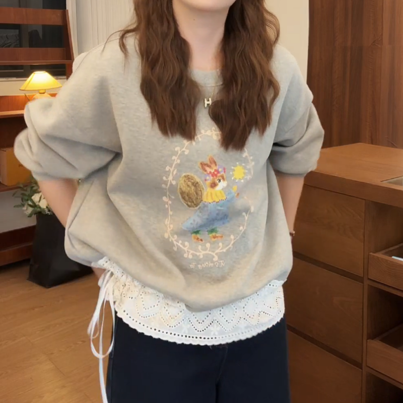 早秋巨好看拼接系带卫衣女款2025新款爆款时尚洋气宽松慵懒风上衣