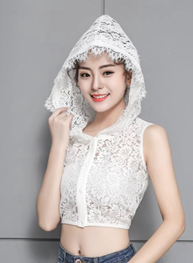 韩版百搭假领子女内搭蕾丝镂空连帽装饰领防晒连帽卫衣假帽子领假