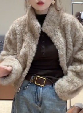 今年流行拉链立领羊羔毛短外套女冬季2025年新款小众宽松气质棉衣