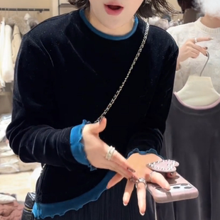 时髦圆领洋气百搭显瘦长袖打底衫女休闲简约大码胖MM百搭上衣女dm