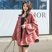 印花外套 连帽短款 香云纱真桑蚕丝轻薄柔软棉服复古宽松大号码 衣版