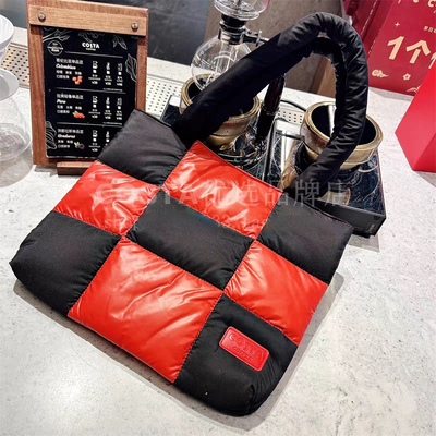 costa棋盘格单肩包红黑格子磁扣手包网红女生ins风拎包百搭包