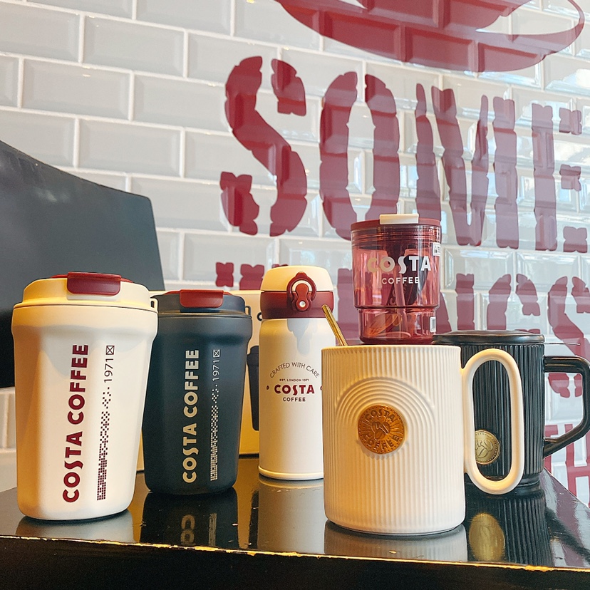 Costa杯子经典款红白logo简约吸管随行杯保温杯茶漏马克杯礼盒装