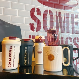 Costa杯子经典款红白logo简约吸管随行杯保温杯茶漏马克杯礼盒装