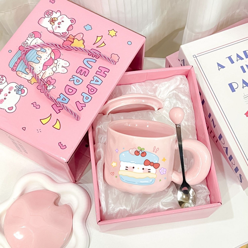 可爱hellokitty马克杯带盖高颜值女生卡通家用陶瓷水杯办公室咖啡