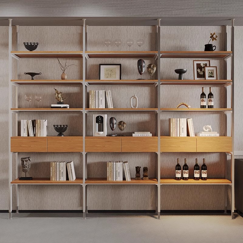 中古极简书架客厅多层实木书柜一体式陈列收纳顶天立地隔断展示架