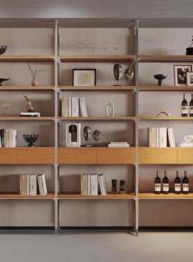 中古极简书架客厅多层实木书柜一体式陈列收纳顶天立地隔断展示架