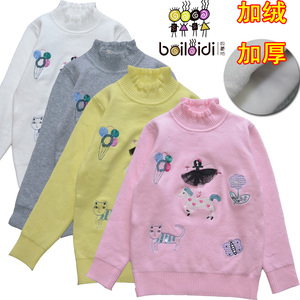 女童加绒加厚毛衣贝蕾地秋冬儿童套头毛衣中高领针织衫打底保暖衣