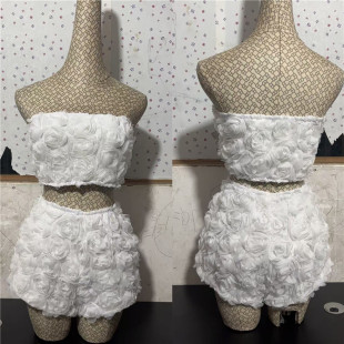 立体花套装 气少女烂漫纯白玫瑰物语短款 25SS欧美酒吧元 WHATIWEAR