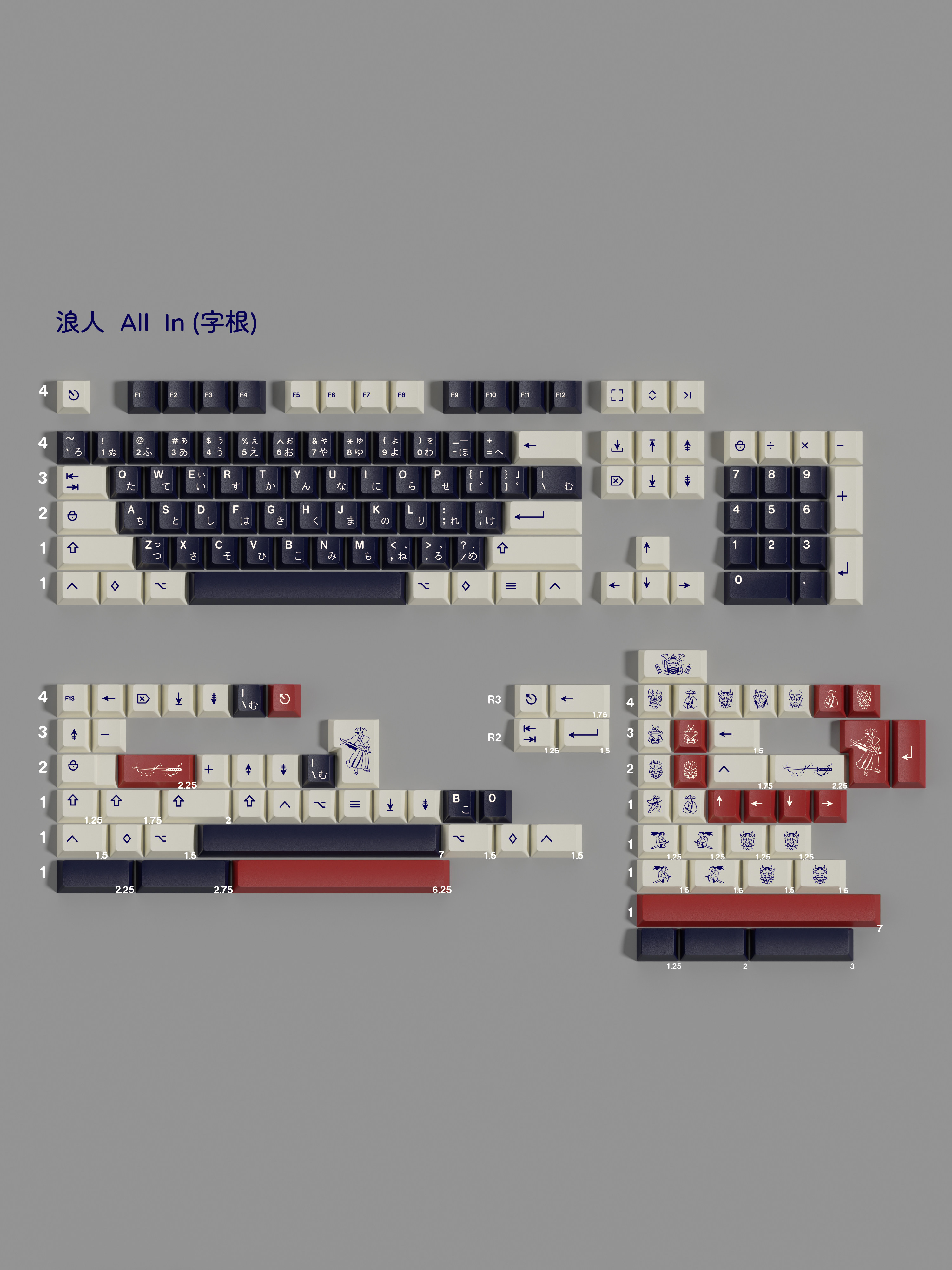 thumbnail for KBD RONIN Ronin Five-Sided Sublimation Original PBT Full Set Keycaps Including 7U Compatible with ALICE 40