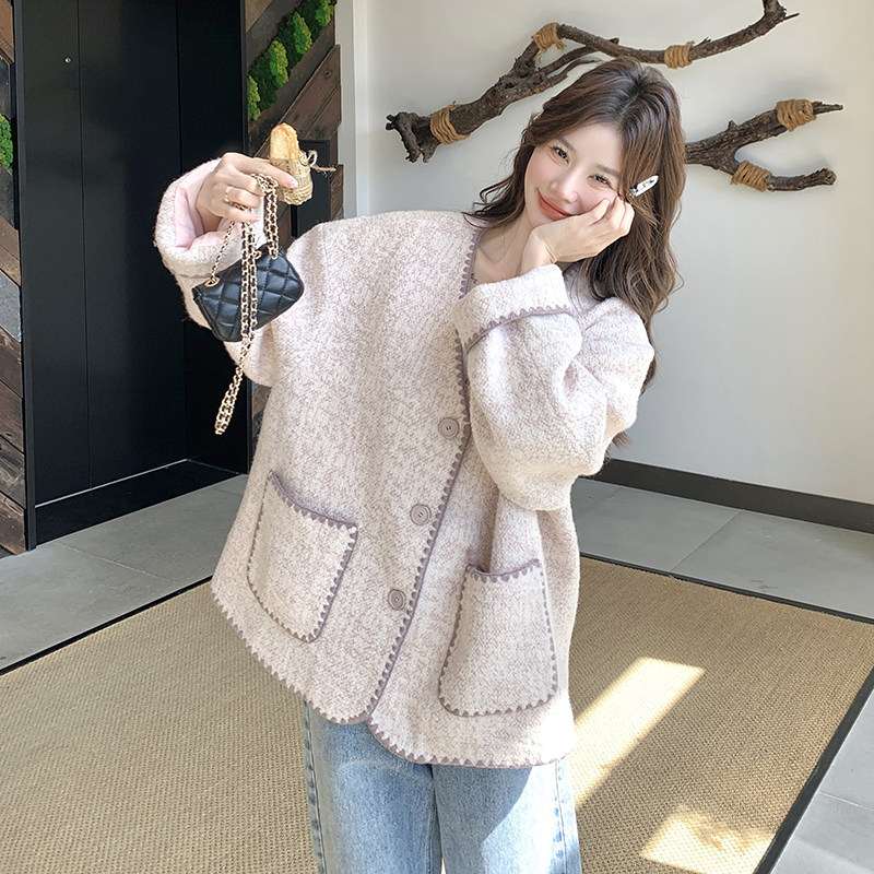 设计感包边小香风开衫外套女2025秋季V领洋气百搭韩系温柔风上衣,女装短外套,2C231
