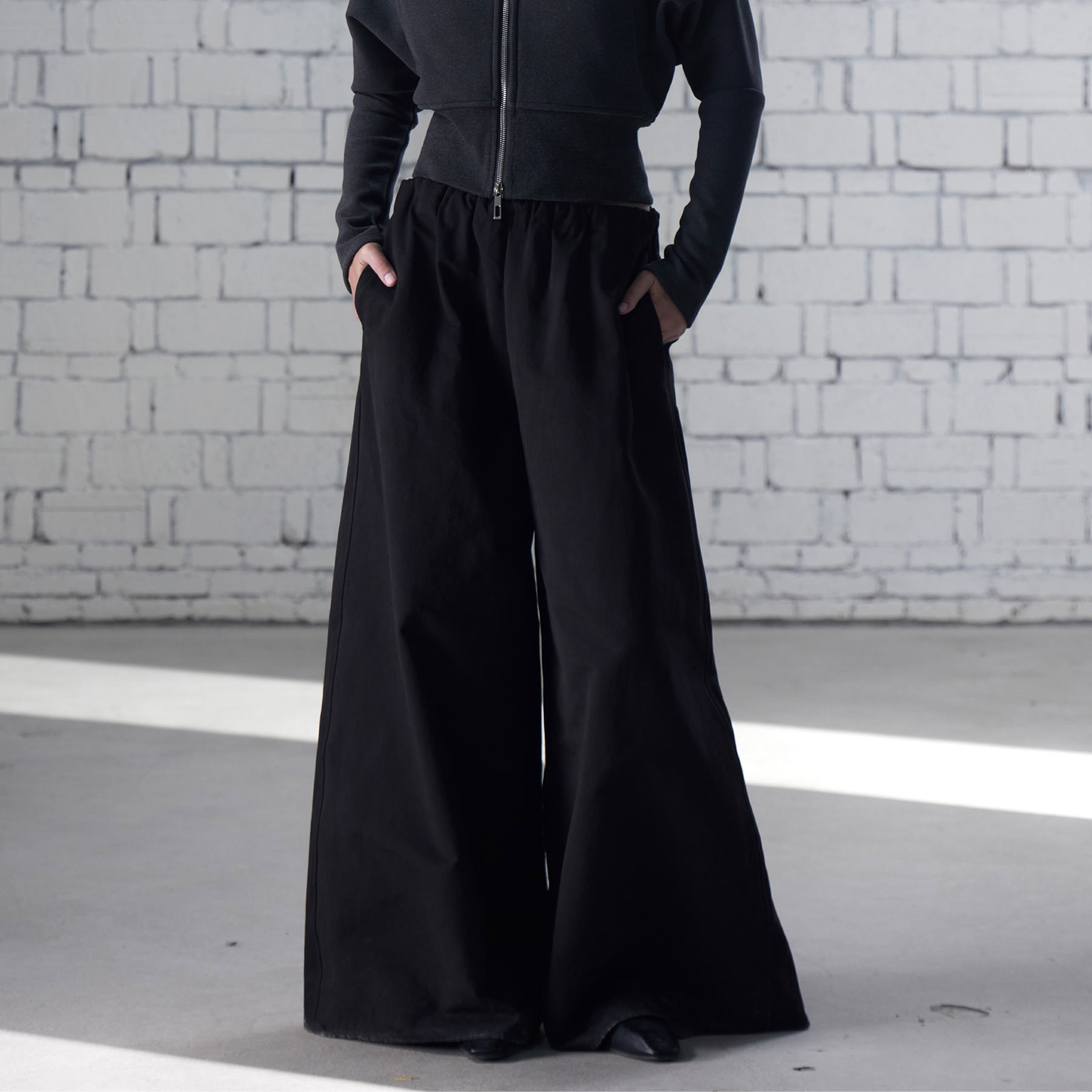 无腰头套结绒面阔腿裤休闲裤