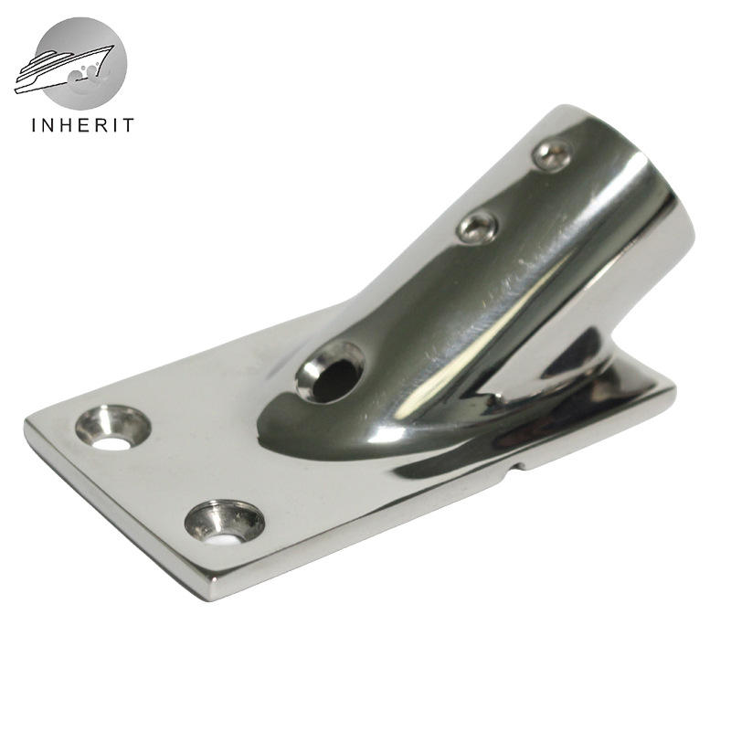 船舶游艇30度不锈钢长臂方底管座22/25mm 铸造抛光遮阳棚甲板管件