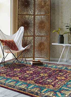 巴基斯坦几何民族风蓝紫色拼接客厅卧室床边地毯地垫