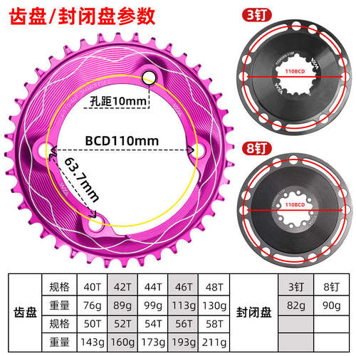 VXM公路车4爪110BCD正负齿链轮 GXP3钉8钉气动功率计齿片封闭牙盘