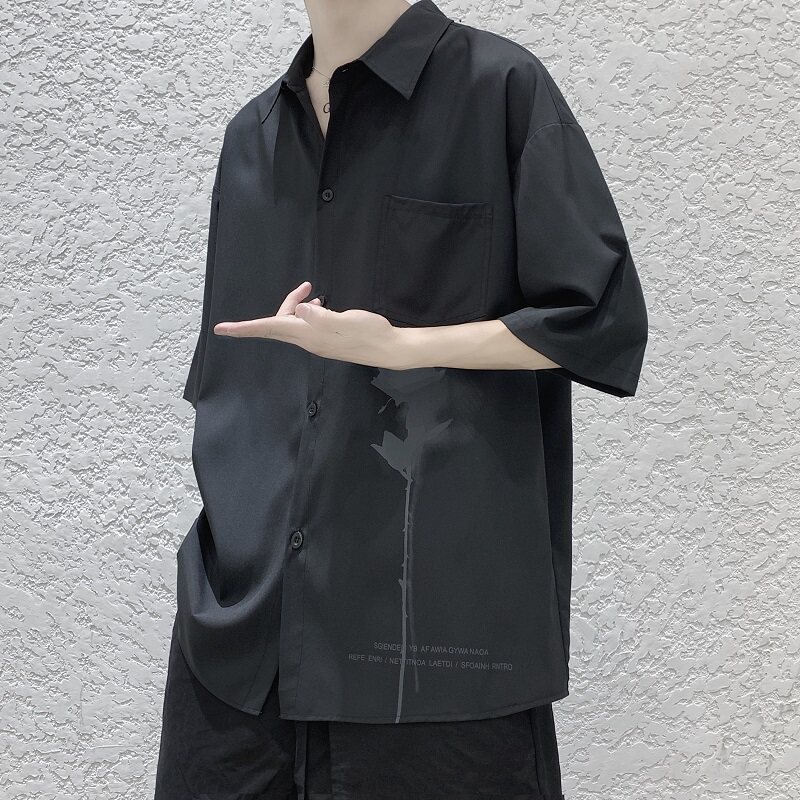2021新款港风白色宽松衬衣短袖衬衫A061-C8012-P45,男装衬衫,电商A061