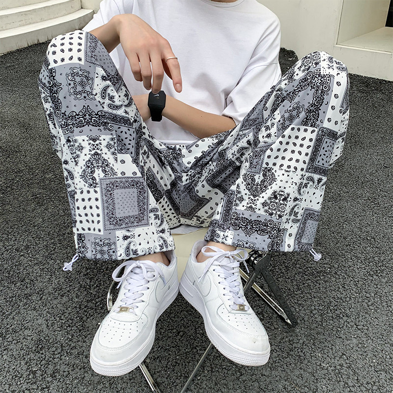冰丝阔腿裤男哈伦裤收口九分裤直筒拖地裤子A061-K2142P35限49a,男装休闲裤,电商A061