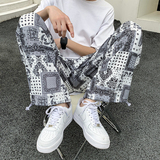 冰丝阔腿裤男哈伦裤收口九分裤直筒拖地裤子A061-K2142P35限49a，男装休闲裤，电商A061
