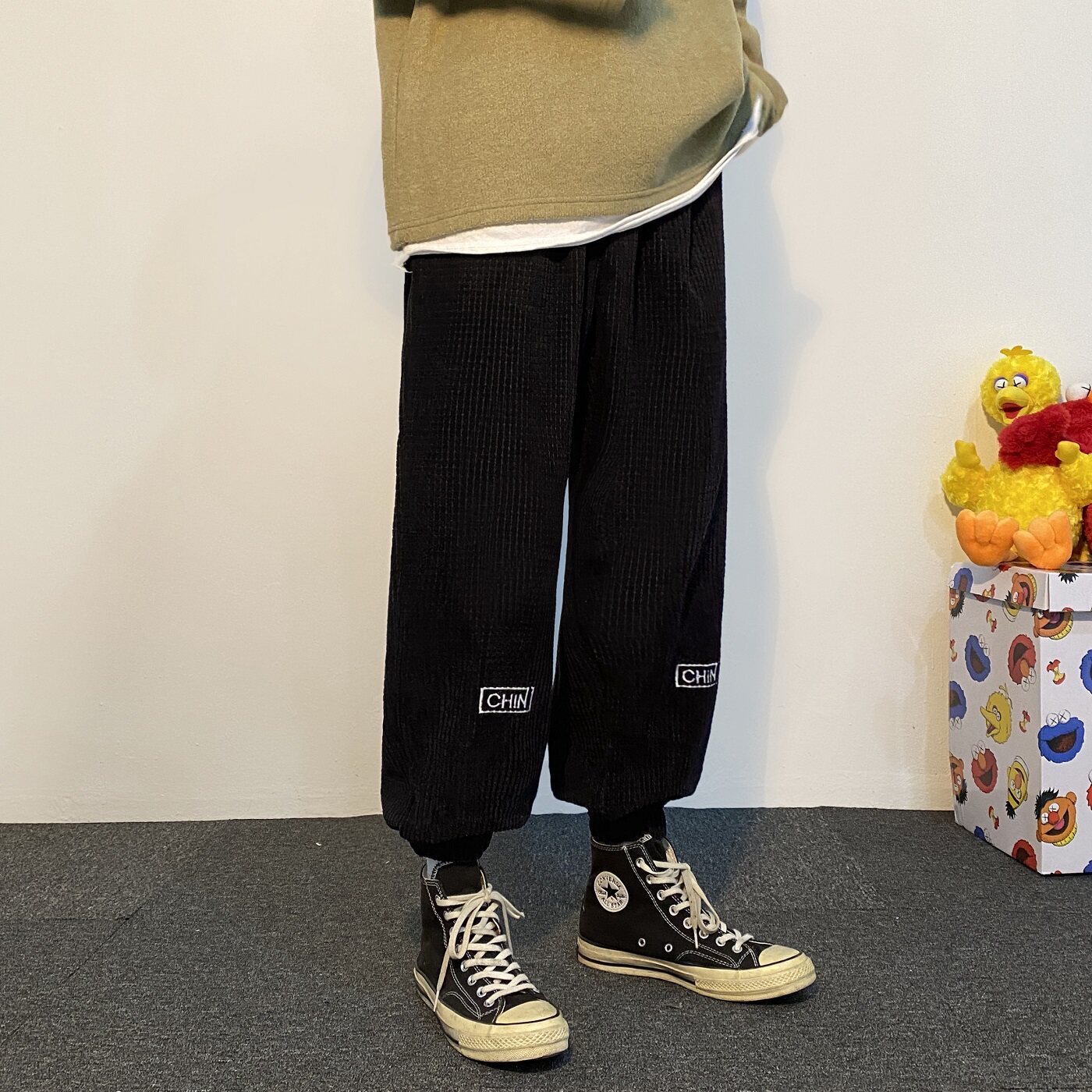 2021新款港风灯芯绒卡其色1宽松休闲运动裤A061-K1885-P50,男装休闲裤,电商A061