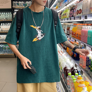 2021年夏季新款宇航员短袖男T恤男潮流短袖A061-T3031aa,墨绿色直播背景搭配什么颜色衣服图片