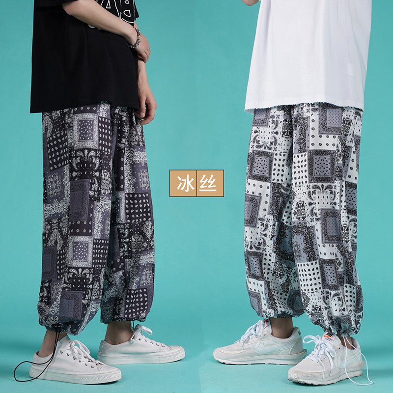 冰丝阔腿裤男哈伦裤收口九分裤直筒拖地裤子A061-K2142P35限49r,男装休闲裤,电商A061