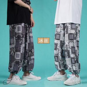 冰丝阔腿裤男哈伦裤收口九分裤直筒拖地裤子A061-K2142P35限49r图片