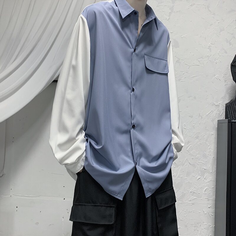 2021春款港风黑白宽松休闲衬衣长袖衬衫B275-C9007,男装衬衫,电商A061