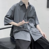 港风蓝色宽松衬衣短袖衬衫A061-C8009，男装衬衫，电商A061