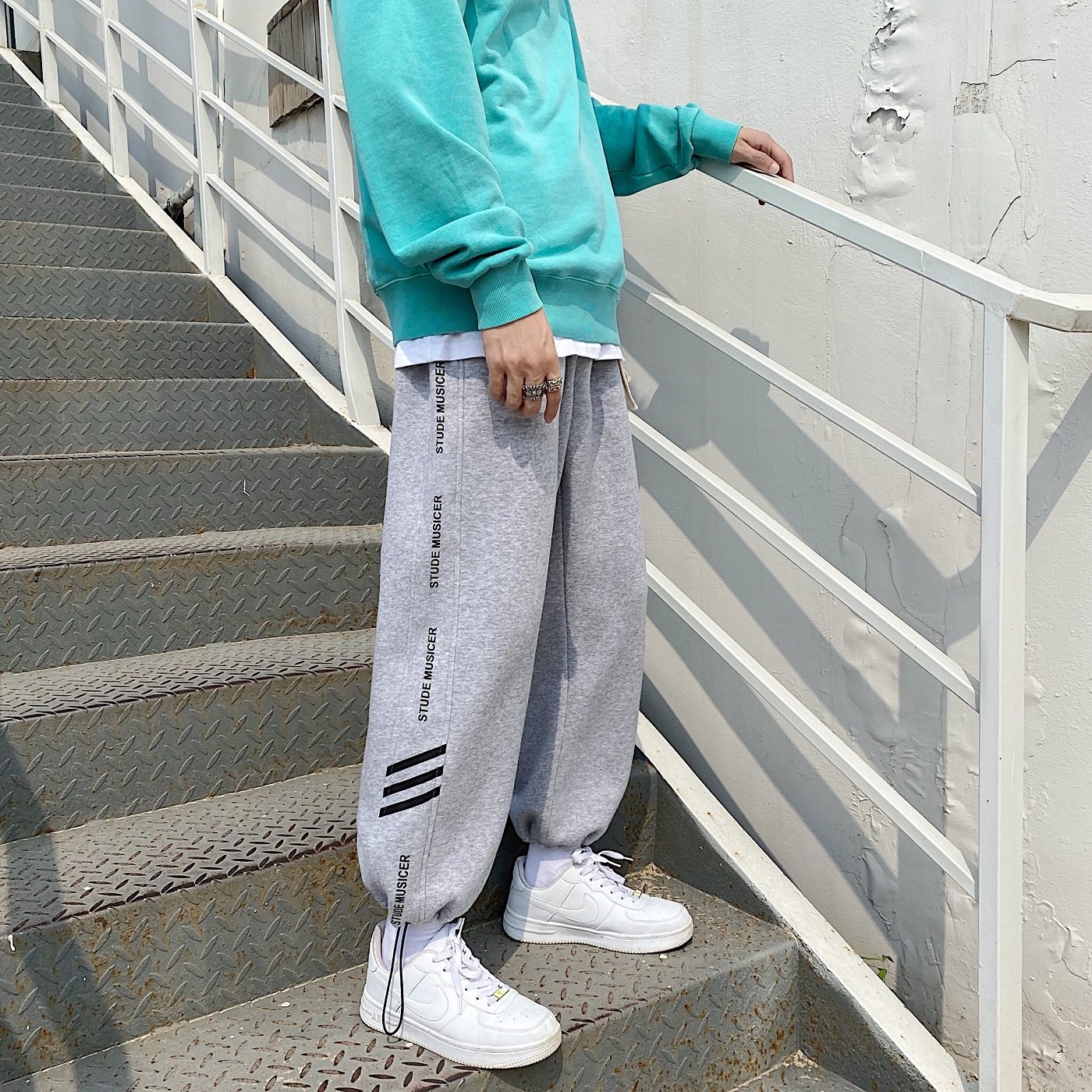2021春款外景浅灰色3休闲宽松运动裤A061加绒55,男装休闲裤,电商A061