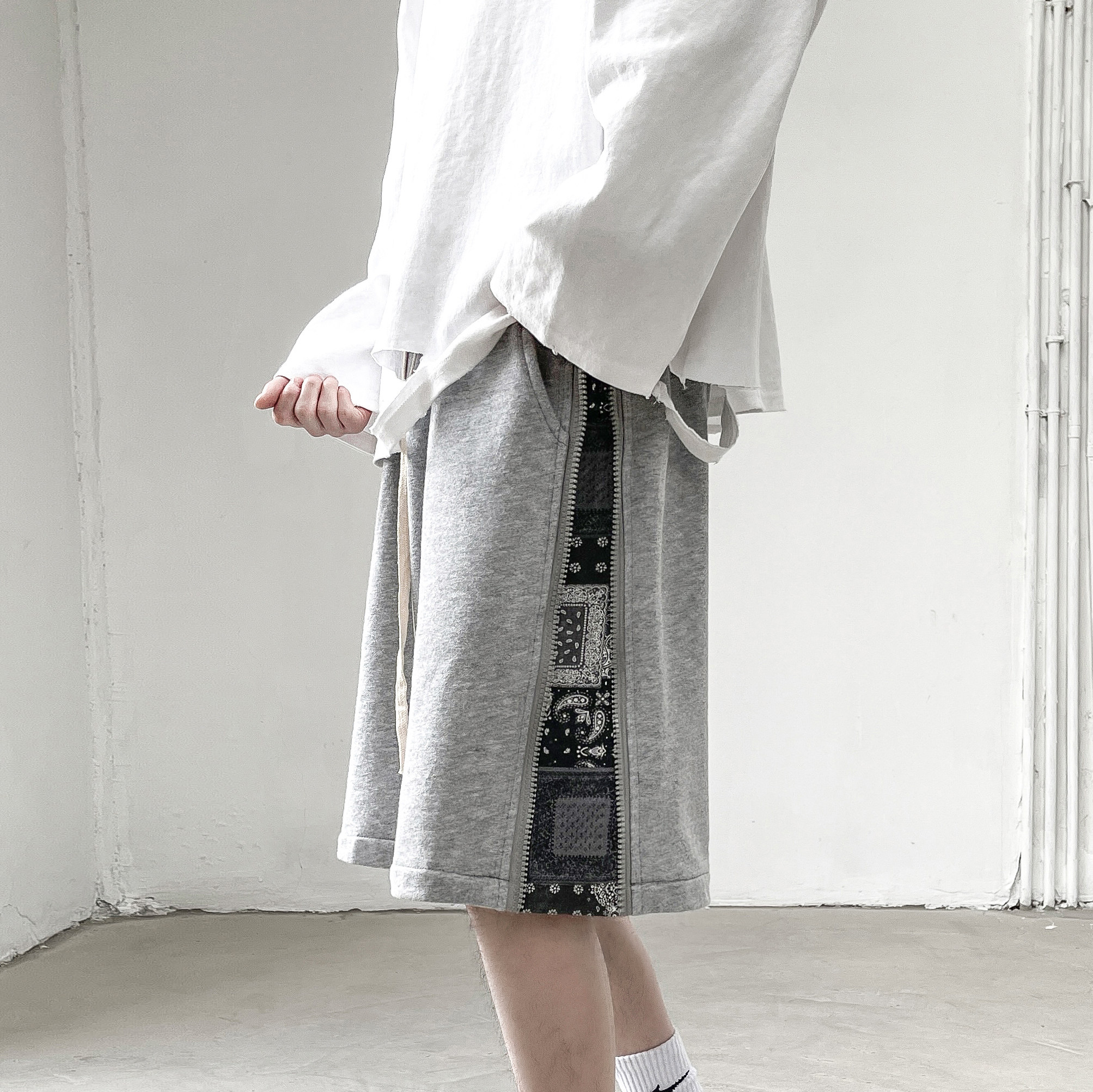 2021夏季休闲裤男宽松ins拉链腰果花五分裤A061-DE,男装休闲裤,电商A061