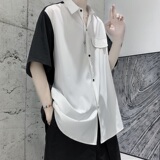 新款港风黑白宽松衬衣短袖衬衫C8015，男装衬衫，电商A061