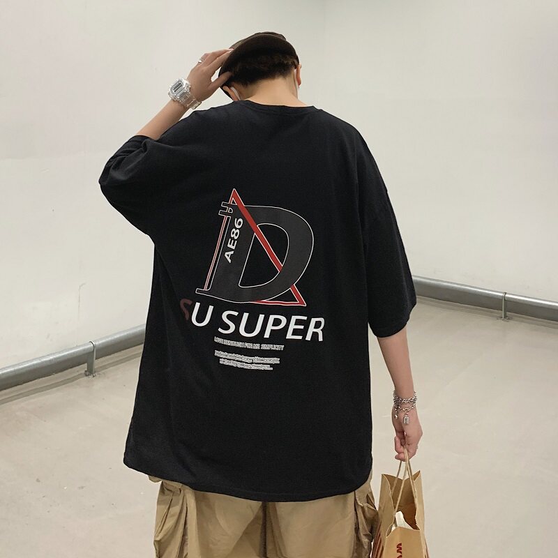 2021新款 港风黑色印花大码短袖T恤半袖男A061-T3007图片
