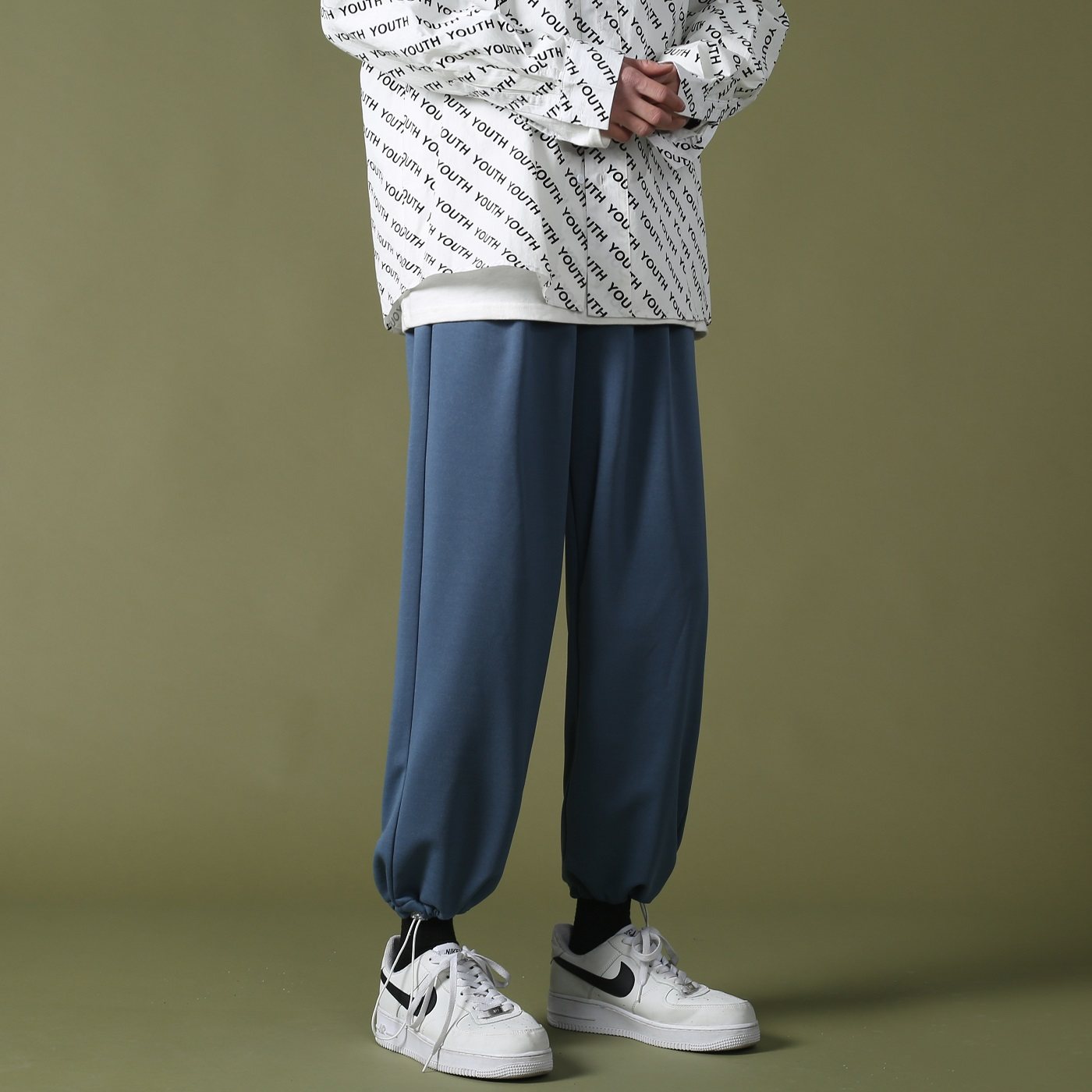 2021春款绿墙棉面白色休闲宽松卫裤运动裤A061,男装休闲裤,电商A061