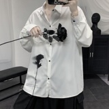 2021春款港风白色宽松休闲衬衣长袖衬衫B275-C9003，男装衬衫，电商A061
