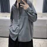2021春款港风黑色宽松休闲衬衣长袖衬衫B275-C9005，男装衬衫，电商A061
