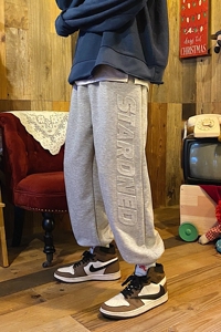 港风浅灰色2加绒休闲宽松运动裤A061-K1887-P45加绒50控价68图片