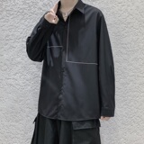 2021春款港风黑色宽松休闲衬衣长袖衬衫B275-C9005，男装衬衫，电商A061