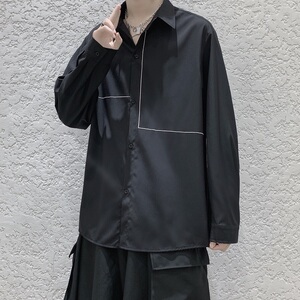 2021春款港风黑色宽松休闲衬衣长袖衬衫B275-C9005